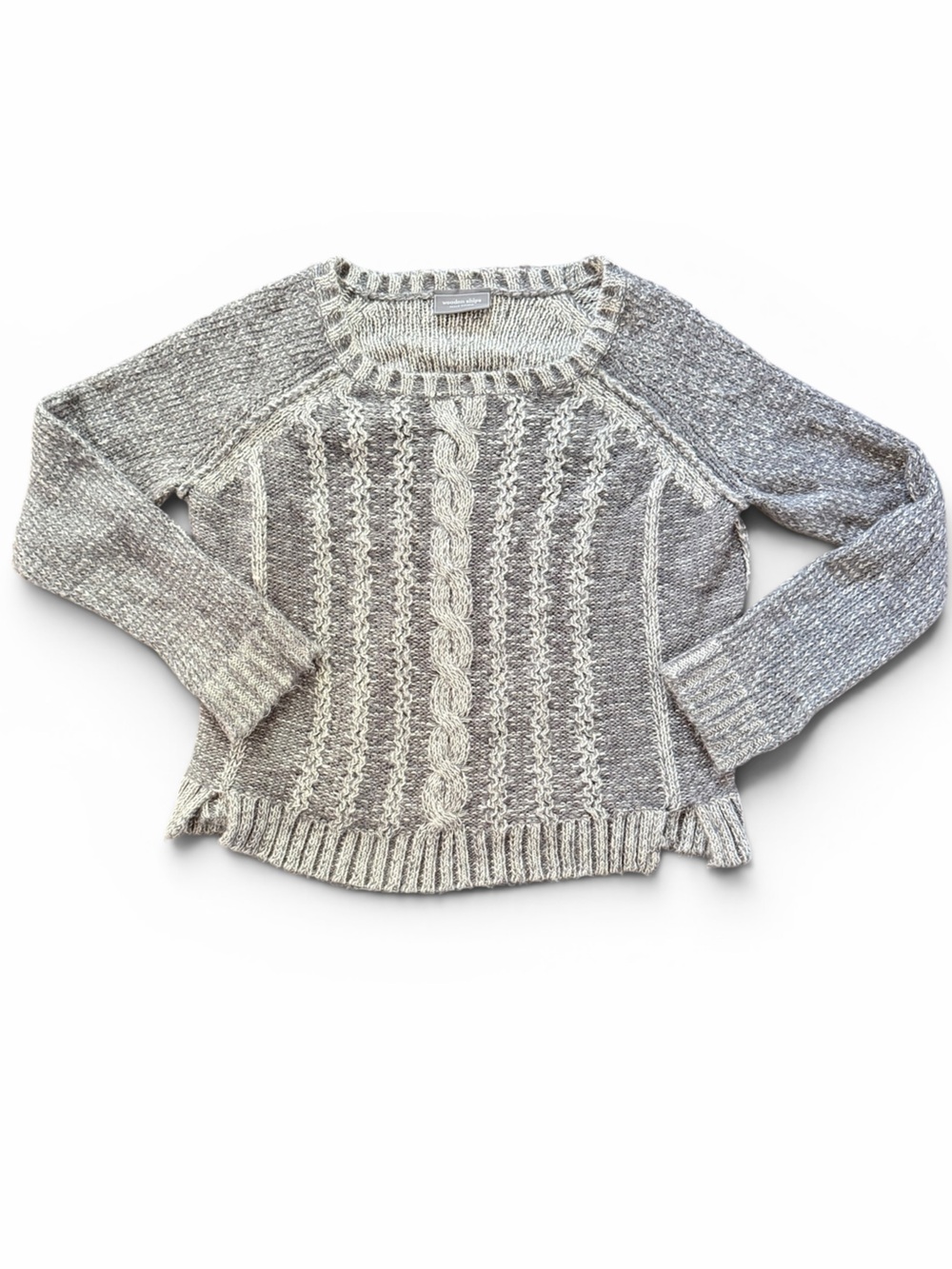 Wooden Ships Two-Tone Gray Cable Knit Sweater